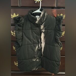 Black Ruffled Puffer Vest
